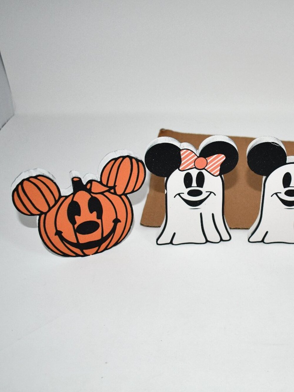 Haimimall Halloween Ghost Mouse Decorations, 4pc, Wood Pumpkin, Bat Table Decor,